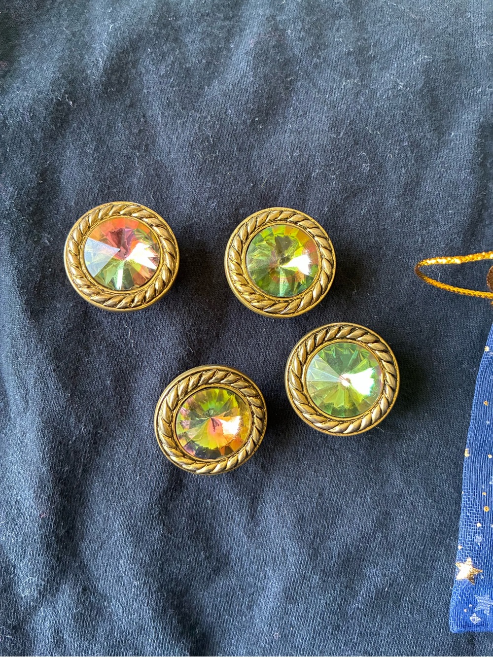 Gold-Tone Green Aurora Crystal Button Covers- Unbranded